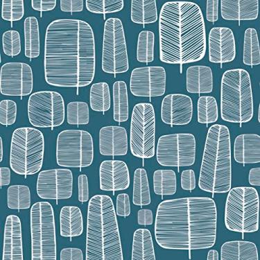 Imagem de Papel De Parede Autocolante Azul Desenho Branco Árvores 3m