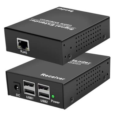 Imagem de LornCeng Extensor USB para RJ45 Over Cat5e/6/7 até 150 m/150 m, 4 portas USB 2.0, extensor Ethernet USB sobre switch Gigabit IP, Plug and Play para Windows, MacOS, Android, Linux, com um adaptador de