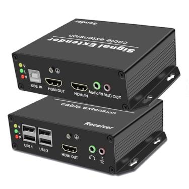 Imagem de LornCeng Extensor USB 4K HDMI KVM com loop out over fibra de até 20 km, extensor de fibra óptica KVM HDMI zero latência 4K @ 30hz extensor HDMI sobre IP, 4 portas USB2.0, controle infravermelho, RS