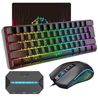Imagem de Combo de mouse com teclado para jogos 4 em 1, 61 teclas RGB retroiluminadas, mouse e mouse pad com fio 3600 DPI e conversor de controlador de jogos retroiluminado com LED para Nintendo Switch/Xbox One/PS3/PS4.