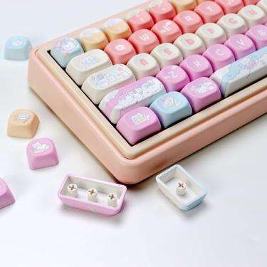 Imagem de YMKPVR KBDiy Conjunto de teclas fofas de gato rock com 133 teclas, perfil KOA, cores Kawaii, para teclados mecânicos para jogos Cherry Gateron MX Switchs