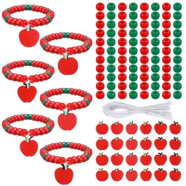 Imagem de Huquary 24 conjuntos de pulseiras de maçã, contas de outono para pulseiras, faça você mesmo, kit de artesanato com contas de outono, pingentes de recortes de madeira, pingentes para outono, artesanato