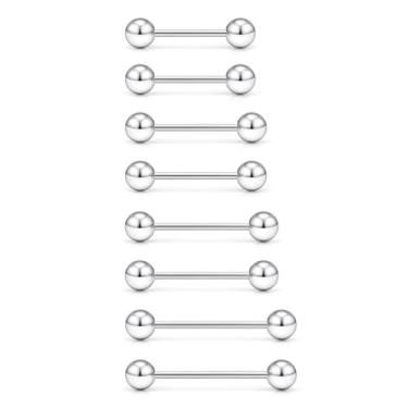 Imagem de Vqoxaggi 16G 14G Anéis de língua de aço cirúrgico anéis de mamilo rosca externa barra reta piercing de língua joias para mulheres homens comprimento da barra 12 mm/14 mm/16 mm/19 mm, Metal, aço