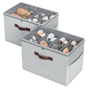 Imagem de Budding Joy Pacote com 2 organizadores de sapatos para armário, recipientes de armazenamento de sapatos dobráveis transparentes divisórias ajustáveis para 16 pares, cestas de armazenamento de sapatos