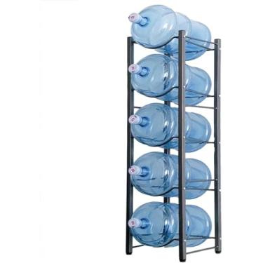 Imagem de Suporte Para Garrafa De Água De 5 Galões Suporte Para Garrafa De Água Resistente Prateleira Empilhável Organizador De Dispensador De Armário De Água Para Escritór, Black, 35×34×141cm