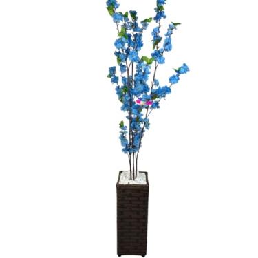 Imagem de Planta Artificial Cerejeira Sakura Rosa com Vaso Grande Decoração Casa(Marrom - 3 Hastes Azul)