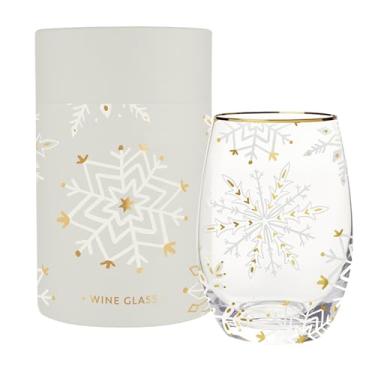Imagem de Santa Barbara Design Studio Taça de vinho sem haste festiva com detalhes em folha dourada e caixa de presente, comporta 43 ml, floco de neve de folha dourada