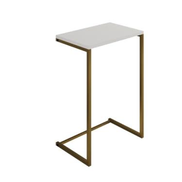 Imagem de Mesa Lateral Apoio de Sofá 70cm Pé Industrial Sala Moderna Decoração Resistente e Elegante (Dourado/branco)