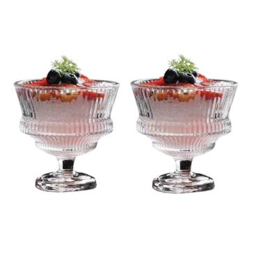 Imagem de Jogo com 2 Taças de Vidro de Cristal Borossilicato para Sobremesa, Copo Canelado, 360 ml, Decorativa, Moderna, Luxo, Transparentes, para Bebidas, Drinks, Restaurantes