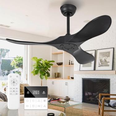 Imagem de Benicefun Ventilador De Teto De Madeira Maciça Preta De 42 Polegadas Sem Luz, Ventiladores De Teto Externos Com Hélice Sem Luzes Com Interruptor De Parede E Controle Remoto, Motor Cc Silencioso, Ve