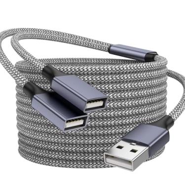 Imagem de POHFP Divisores USB de 2,5 m, cabo de extensão macho para 2 fêmeas, divisor USB Y suporta carregamento e transferência de dados para impressora/teclado/pen drive/PlayStation/laptop/LED etc. (cinza)