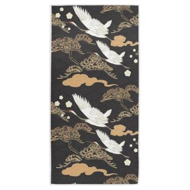 Imagem de Peystean Linda toalha de algodão macio, guindaste japonês oriental étnico grande absorvente toalhas de mão decoração de casa para hóspedes, banheiro, praia, hóspedes, hotel, academia e spa (40,6 cm x