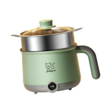 Imagem de Bothyi Panela Elétrica Quente com Vaporizador Ramen Cooker 2 Gear Dry Protection Cooker Panela Antiaderente Saute Pan 1.8L Mini Hot Pot para Sopa, Cinza Verde