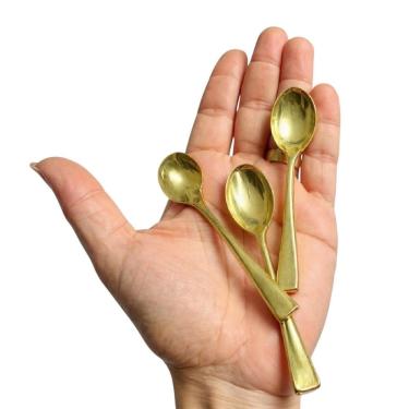 Imagem de Kit 40 Mini Colher Dourada Descartável 10Cm Plástico- Festa