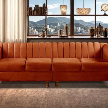 Imagem de Sofá 4 Lugares Decoração Retrô Clássico Realeza Chesterfield Terracota