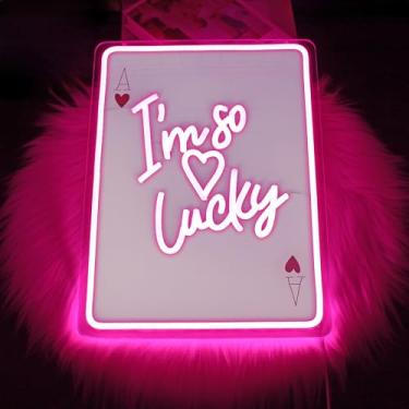 Imagem de Whfobfe Placa de néon I'm So Lucky com luzes de néon LED, placas de néon para decoração de parede, sinais de néon LED alimentados por USB para decoração de quarto