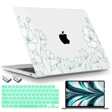 Imagem de TWOLSKOO Compatível com capa M4 MacBook Air 13,6 polegadas versão 2025-2022 M4 A3240 M3 A3113 M2 A2681, capa rígida de plástico, capa de teclado, adaptador tipo C e protetor de tela, arte de linha