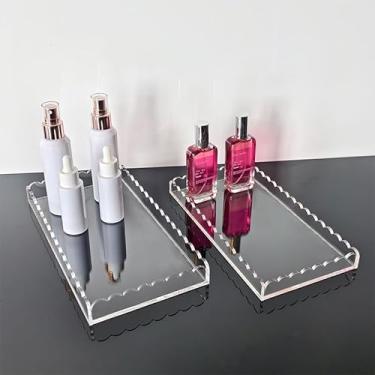 Imagem de Pacote com 2 bandejas de acrílico recortado para bancada de acrílico transparente para organizar perfume, esponja, sabonete, armazenamento, maquiagem, bandeja de vaso sanitário, decoração