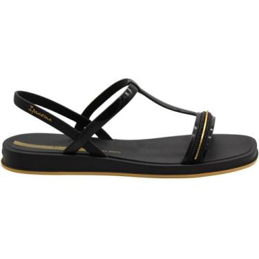 Imagem de Sandália Rasteira Ipanema Glow Tiras Friso Metalizado Feminina, Preto,