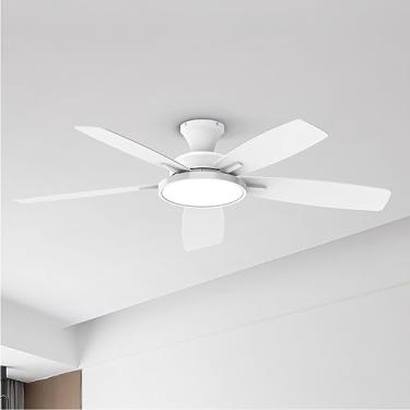 Imagem de TALOYA Ventiladores de teto de 132 cm com luzes, ventilador silencioso multifuncional de controle remoto com três temperaturas de cores e luz regulável com lâminas reversíveis brancas