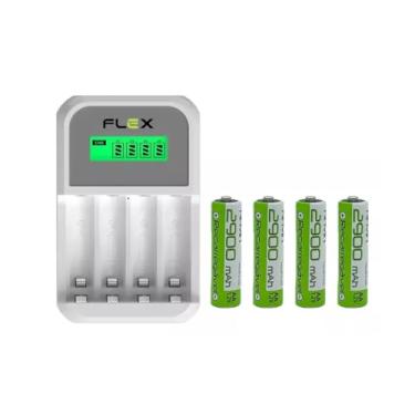 Imagem de Carregador de Pilhas AA/AAA com Display LCD, Kit com 4 Pilhas Recarregáveis AA 2900mAh 1,2V