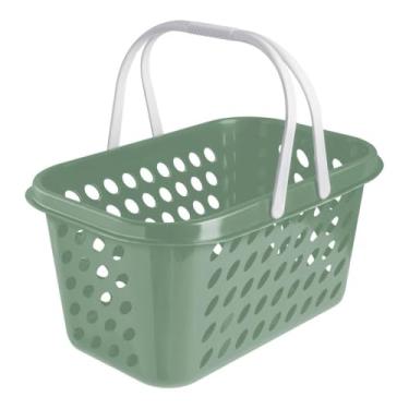 Imagem de Cesta Cestinha Plástica Supermercado Compras 3L c/Alça Resistente Leve Mulituso Portátil (Verde)