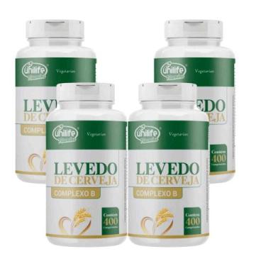 Imagem de Kit 4 Levedo de Cerveja Complexo B 4x400 Comprimidos 450mg Vegano Unil