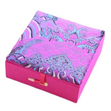Imagem de Only My Live Home Caixas de armazenamento de pulseira quadrada de algodão de enchimento para mulheres com pulseira de presente Caixa de embalagem de tecido brocado de seda chinesa (fúcsia, tamanho