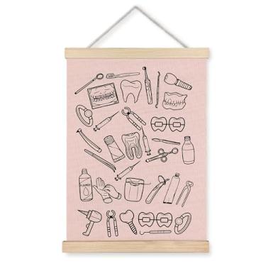 Imagem de ignytiger Decoração de escritório dental, pôster de arte de parede dentária emoldurado, ferramentas de dentista, impressões de arte de parede em tela rosa para decoração de escritório de hospital, 30