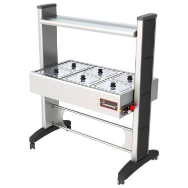 Imagem de Buffet Aquecido Gastromaq Super Luxo Inox 6 Cubas Tampa Vidro Cobertur