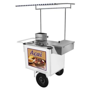 Imagem de Carrinho de Açaí Cefaz Luxo Branco com Rodas Pneumáticas e Toldo BL16P