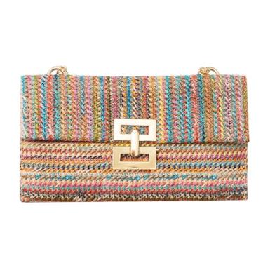 Imagem de Huralona Bolsa feminina de tecido de palha plissada para férias de verão na praia bolsa tiracolo de palha, Arco-íris 1