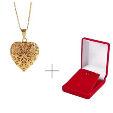 Imagem de Colar relicário com Caixa de veludo e foto colocada Banhado presente p