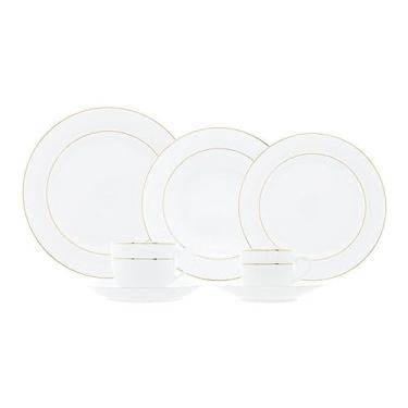 Imagem de Aparelho de Jantar 42 Peças de Porcelana com Borda Dourada Mônaco Branco - Wolff