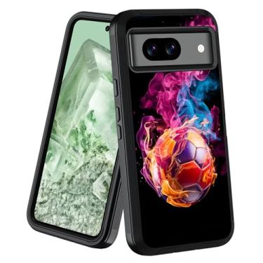 Imagem de POIUYTREW Projetada para Google Pixel 8A, capa protetora de corpo inteiro resistente de 3 camadas [grau militar] à prova de poeira à prova de choque para Google Pixel 8A de 6,1 polegadas, Flame Soccer