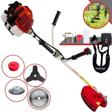 Imagem de Máquina de Cortar Grama Kawashima KW43-L À Gasolina 2T 43cc 1,7HP 10.000rpm Roçadeira Com Carretel + Faca 3 Pontas + Faca 40 Dentes + Escova de Aço