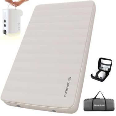 Imagem de Almofada de dormir autoinflável com bomba de ar elétrica portátil, colchão de acampamento de espuma dupla de 10 cm para 2 pessoas para berço de barraca e viagem de carro, almofada de acampamento de