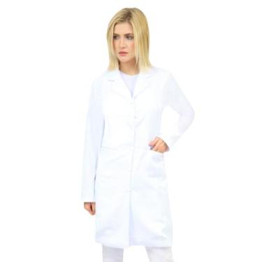 Imagem de Jaleco Feminino Gabardine Manga Loga Gola Esporte - DEMORGAN, Branco, 