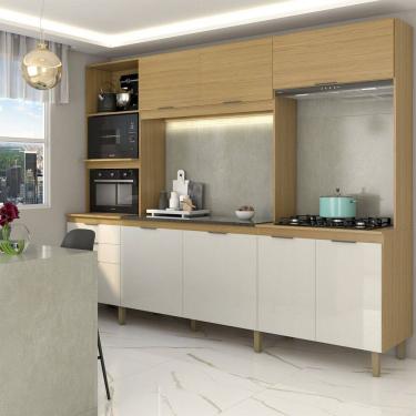 Imagem de Cozinha Completa 8 Portas 2 Gavetas Beniz Ipê/Cristalo - Panorama Móveis