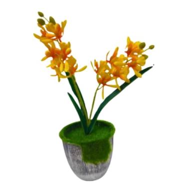 Imagem de Orquídea Arranjo Amarela Flor Artificial Premium Decoração Com Vaso Luxuosa