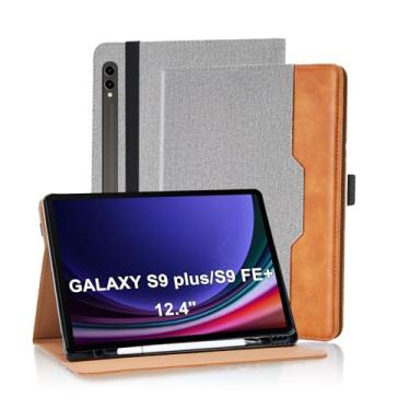 Imagem de Varohix Capa para Samsung Galaxy Tab S10+ Plus 2024 / S9 FE+ Plus/S9+ Plus 12,4 polegadas 2023 de couro magnético multi-ângulo com suporte para cartão Galaxy Tab S9+/S9 FE+, cinza