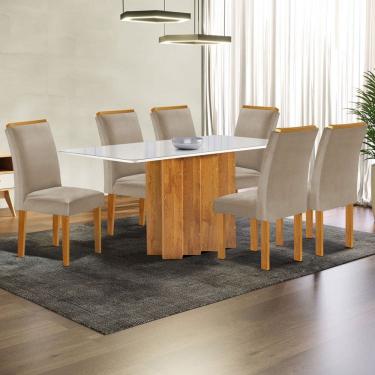 Imagem de Mesa de Jantar 6 Lugares Lorena com Vidro Cinamomo/Off White/Bege Claro - Cel Móveis