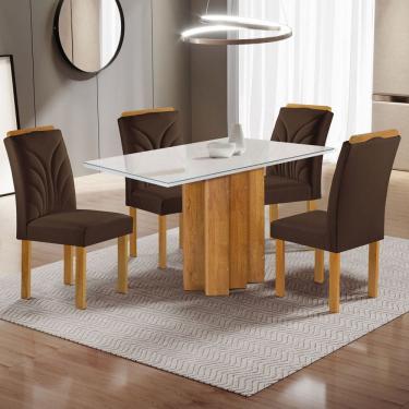 Imagem de Mesa de Jantar 4 Lugares Lorena Carolina com Vidro Cinamomo/Off White/Marrom - Cel Móveis