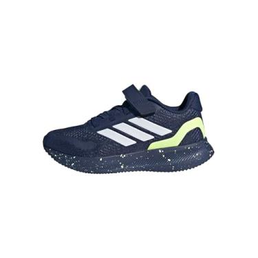 Imagem de adidas Tênis infantil unissex Run Falcon 5 (criança pequena), Azul escuro/branco/amarelo, 15