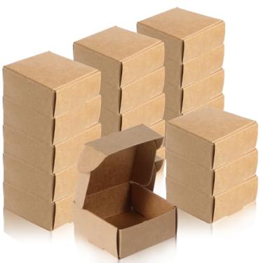 Imagem de Pacote com 100 mini caixas de papelão, 5,5 cm x 5,5 cm x 2,5 cm caixa de brincos de anel kraft, caixas kraft marrons para embalagem de joias de casamento e festival de Natal
