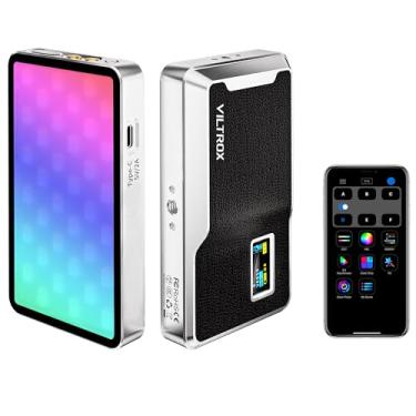 Imagem de VILTROX Luz LED de 6000 mAh na câmera, luz de vídeo RGB com controle de aplicativo, iluminação LED portátil para fotografia em metal, painel de luz de câmera LED para gravação de vídeo (retrô 08X)