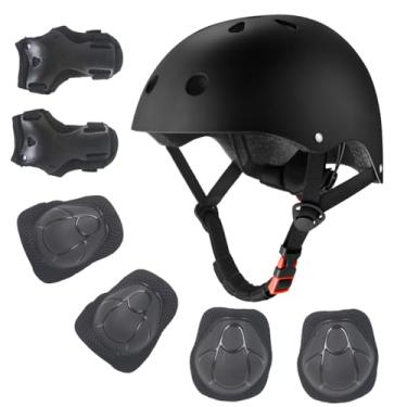 Imagem de Capacete de bicicleta infantil para crianças de 2 a 14 anos, capacete infantil de segurança ajustável com conjunto de equipamentos de proteção, capacetes de skate e scooter com joelheiras e protetores