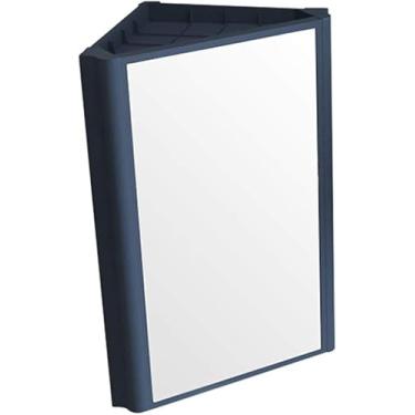 Imagem de Triângulo Banheiro Espelho Armário Combinação De Alumínio Montado Na Parede Integrado Bacia De Cerâmica Vaidade Pia Do Banheiro Conjunto De Armários, Blue, Mirror