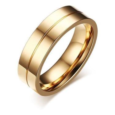 Imagem de Unidade Aliança Anel Masculino 6mm Titânio Banhado A Ouro - Euro Impor