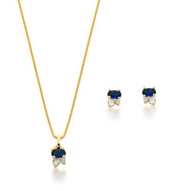 Imagem de Conjunto Colar e Brincos Delicado Banhado a Ouro 18k - Atraktiva Jóias